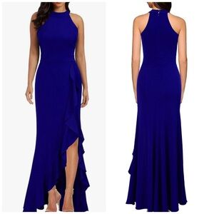 WOOSEA High Neck Split Bodycon Mermaid Evening Cocktail Long Dress